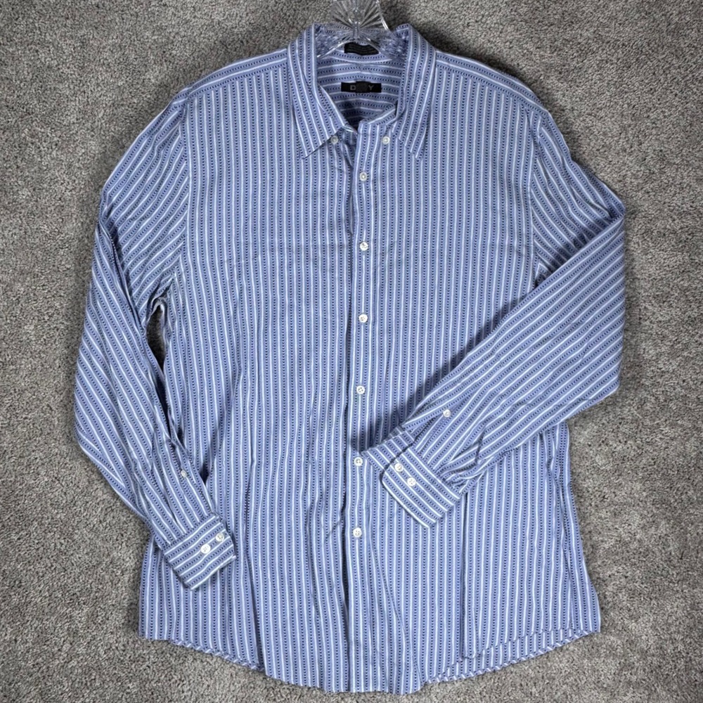 DKNY Mens‎ Blue Stripe Long Sleeve Button Down Shirt Big Tall XL